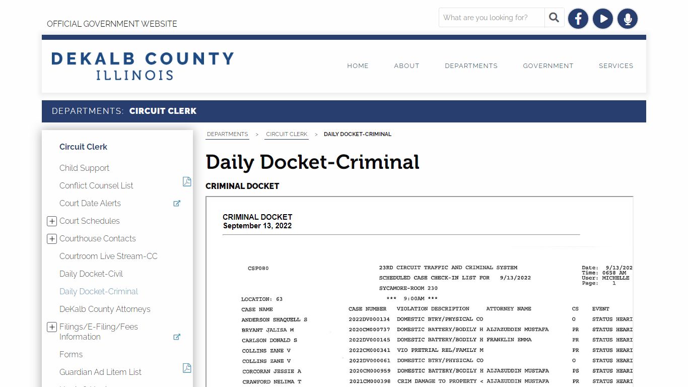 Daily Docket-Criminal - DeKalb County, Illinois